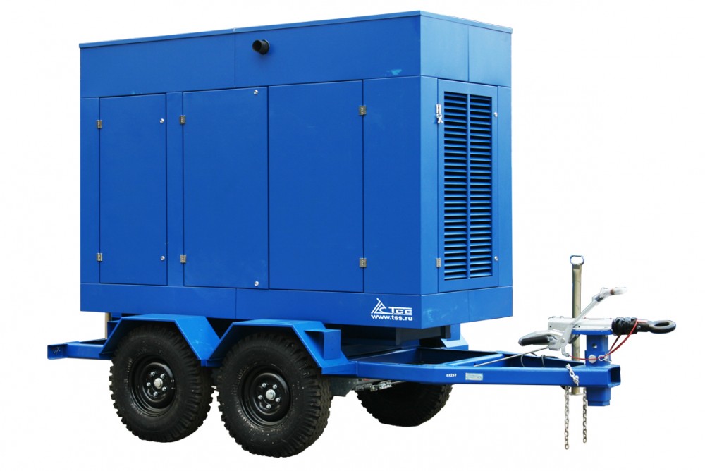 Дизельный генератор ТСС ЭД-150-Т400 с АВР в шумозащитном кожухе на прицепе